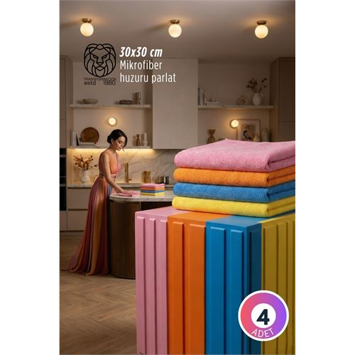 4'lü Lüks Mikrofiber Bez Seti: İz Bırakmayan Ultra Emici 