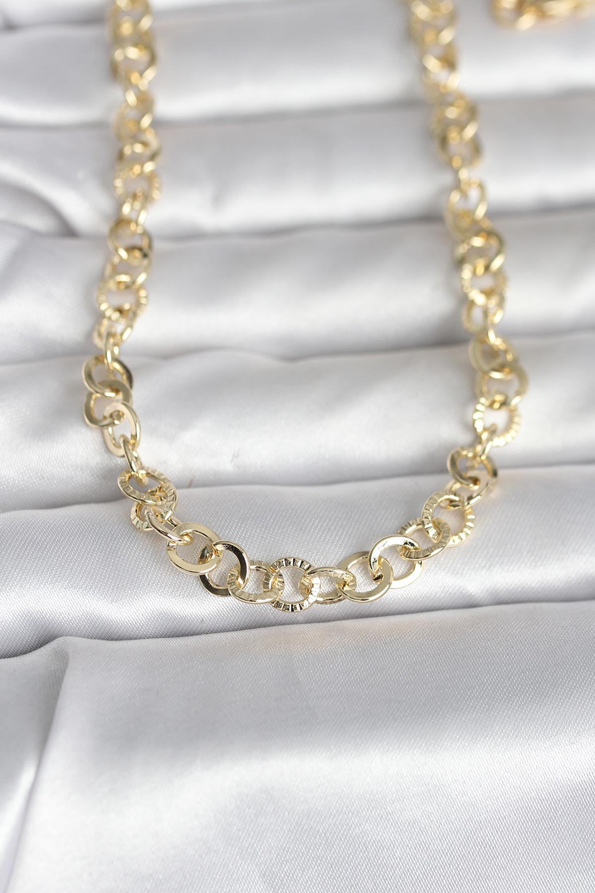 CM 14K Gold Renk Kalın Halka Zincirli 60 cm Kadın Kolye 5886