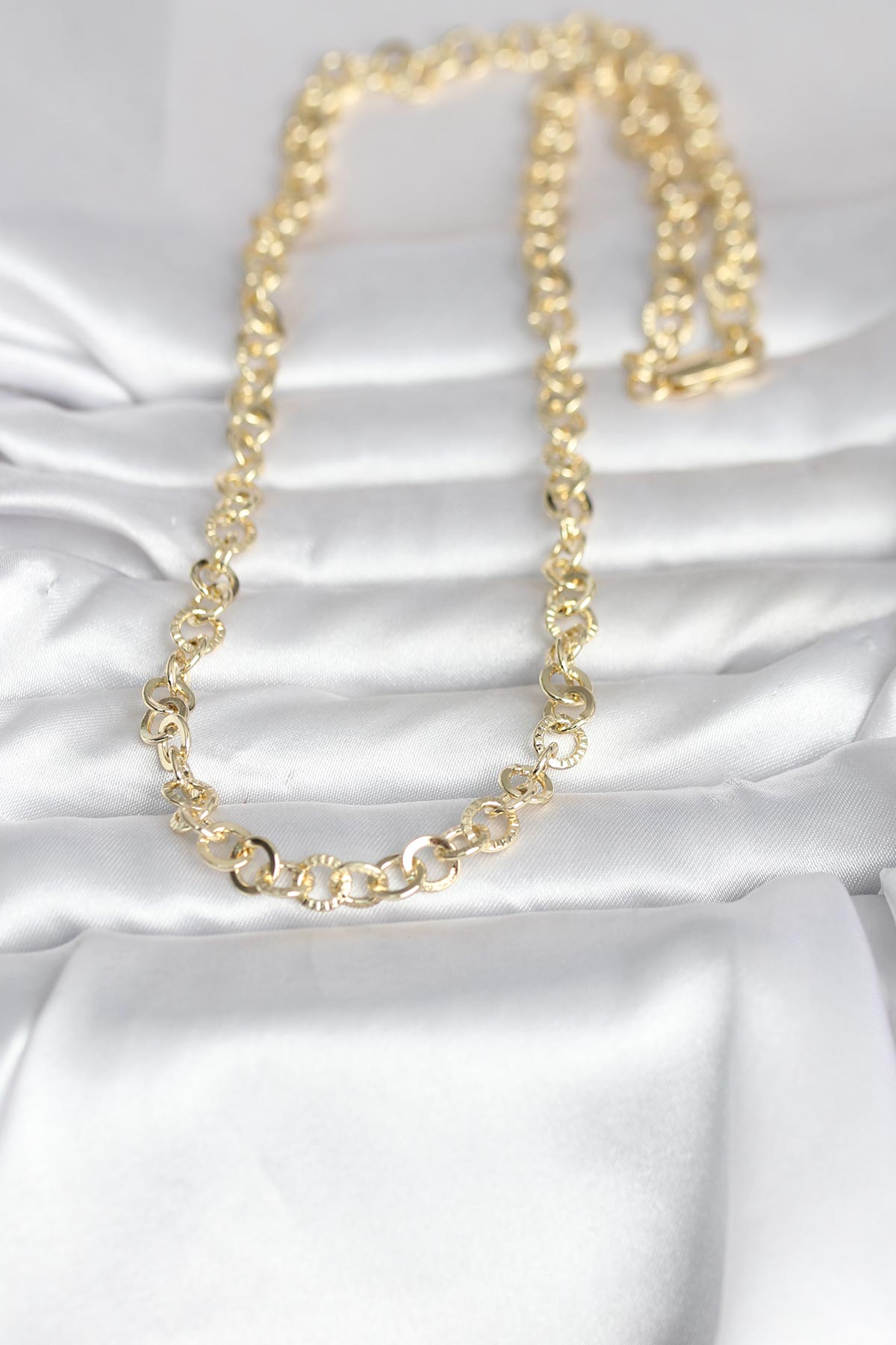 CM 14K Gold Renk Kalın Halka Zincirli 60 cm Kadın Kolye 5886