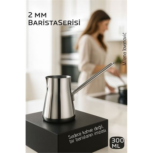 Premium 304 Paslanmaz Çelik Cezve - 300 ml Profesyonel Barista Serisi, Isıya Dayanıklı Sap 