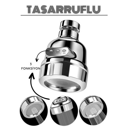 HSNET 3 Fonksiyonlu Tasarruflu Musluk Başlığı Krom 