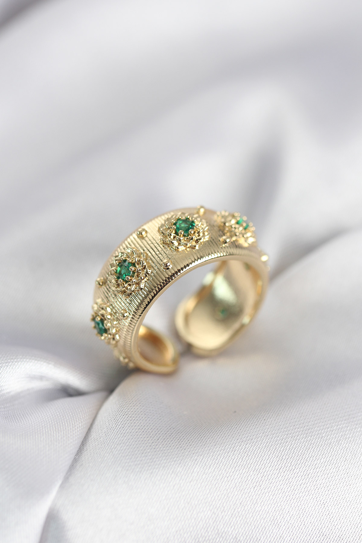 Yeşil Zirkon Taşlı Gold Renk Vintage Kadın Yüzük 5886