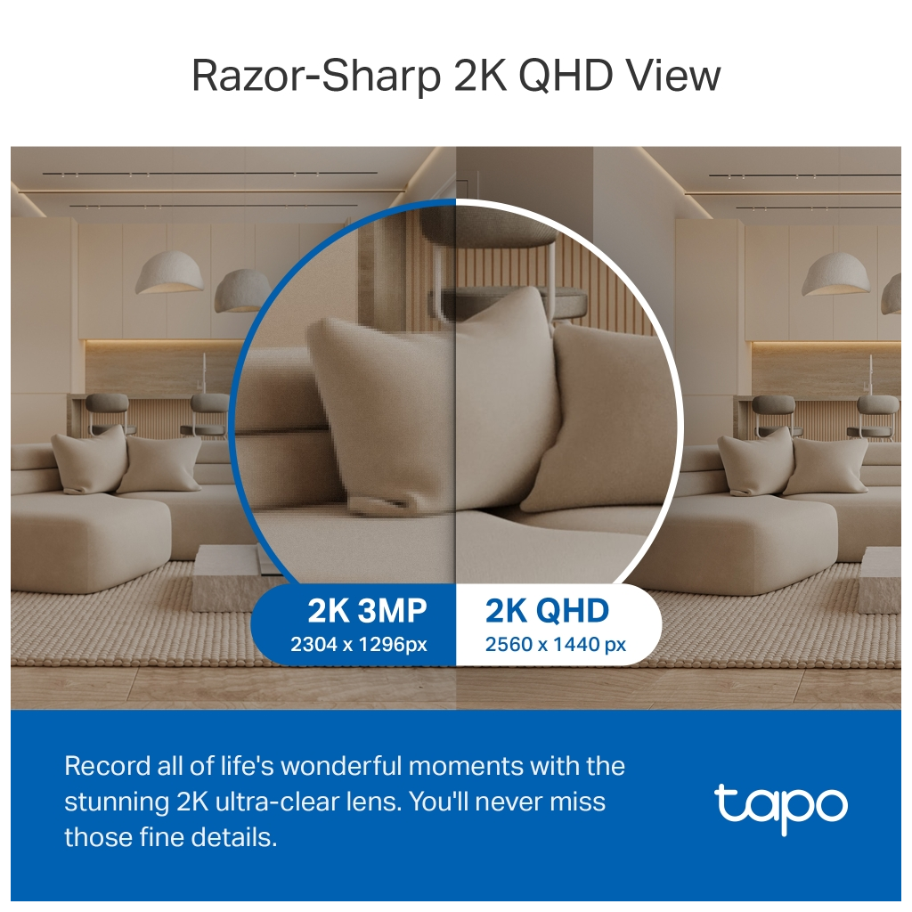 TP-LINK Tapo TC72 (C220) 2K QHD 40Mpix İç Mekan WiFi 9Mt. Gece Görüşü 360 Dönüş İki Yönlü Ses Güvenlik Yapay Zeka Destekli Kamera(1923)