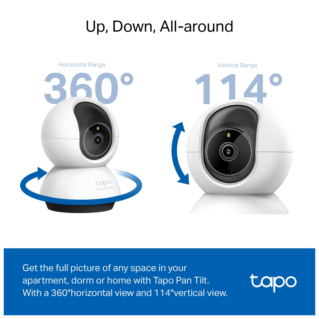 TP-LINK Tapo TC72 (C220) 2K QHD 40Mpix İç Mekan WiFi 9Mt. Gece Görüşü 360 Dönüş İki Yönlü Ses Güvenlik Yapay Zeka Destekli Kamera(1923)