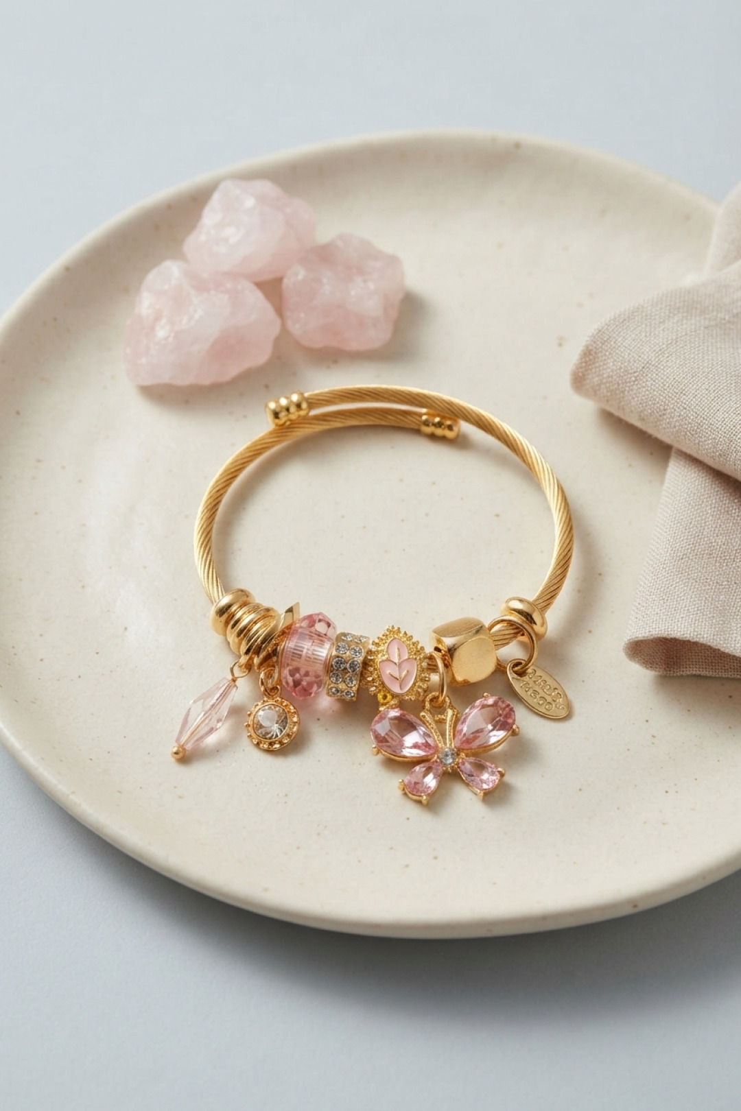 Pembe Kelebek Model Charmlı Bileklik 5886