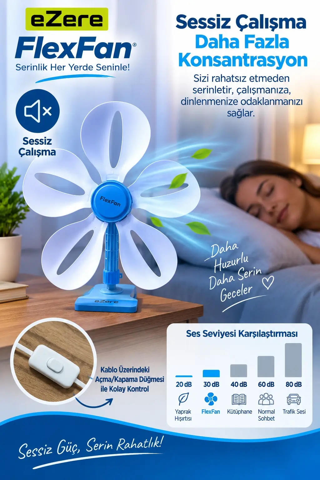 Ezere FlexFan Klipsli Elektirikli Vantilatör Ev Ofis Mini Fan-(5775)