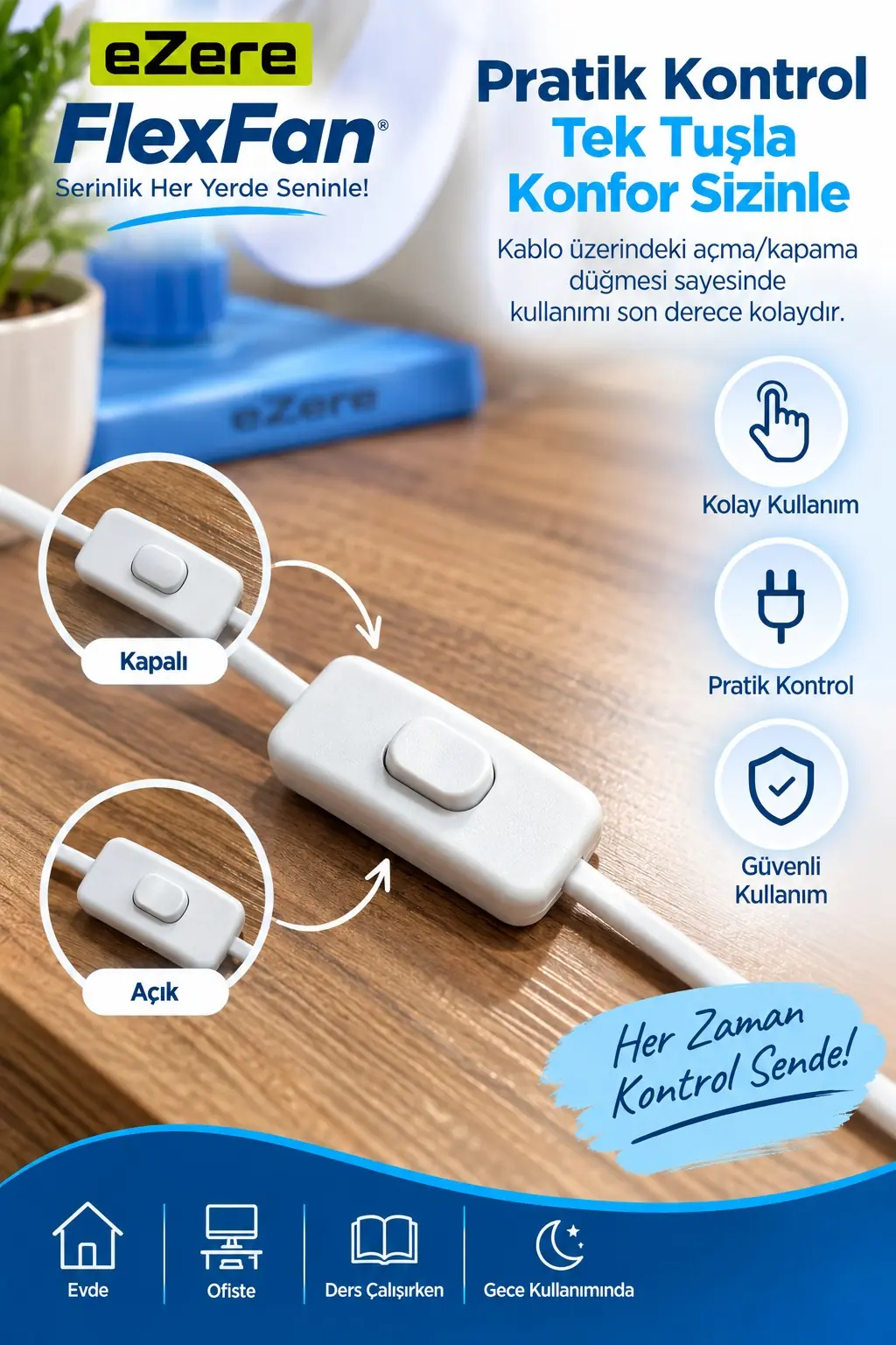 Ezere FlexFan Klipsli Elektirikli Vantilatör Ev Ofis Mini Fan-(5775)
