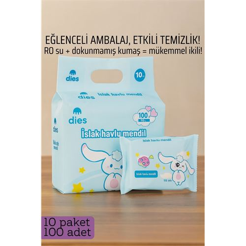 Dies Islak Mendil -RO Saf Su & Dokunmamış Kumaşlı, 100 Yaprak Temizlik Keyfi MAVİ 