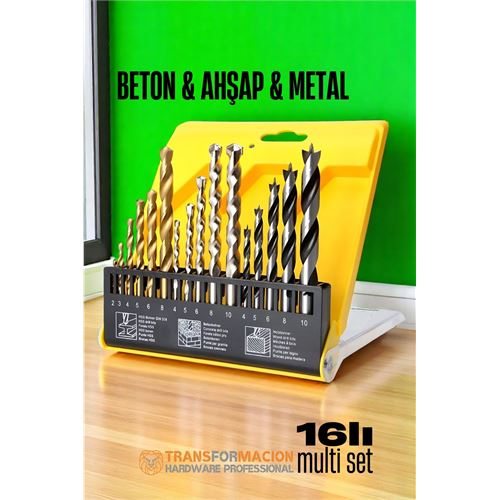 HSNET Matkap Ucu Seti- Beton Metal Ahşap Matkap Ucu Drill Bits Set 16 lı SET 