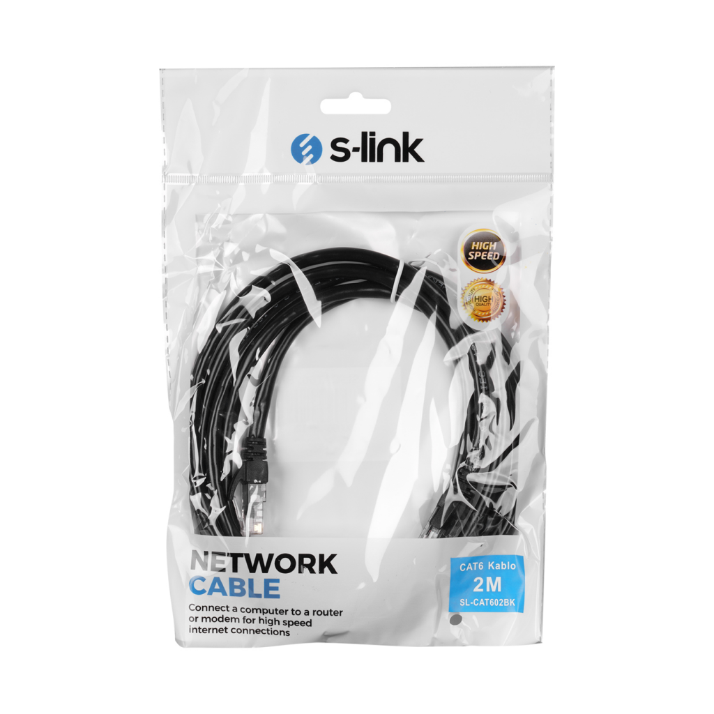 S-LINK SL-CAT602BK CAT6 Patch 2Mt Kablo (Siyah)(1923) 2