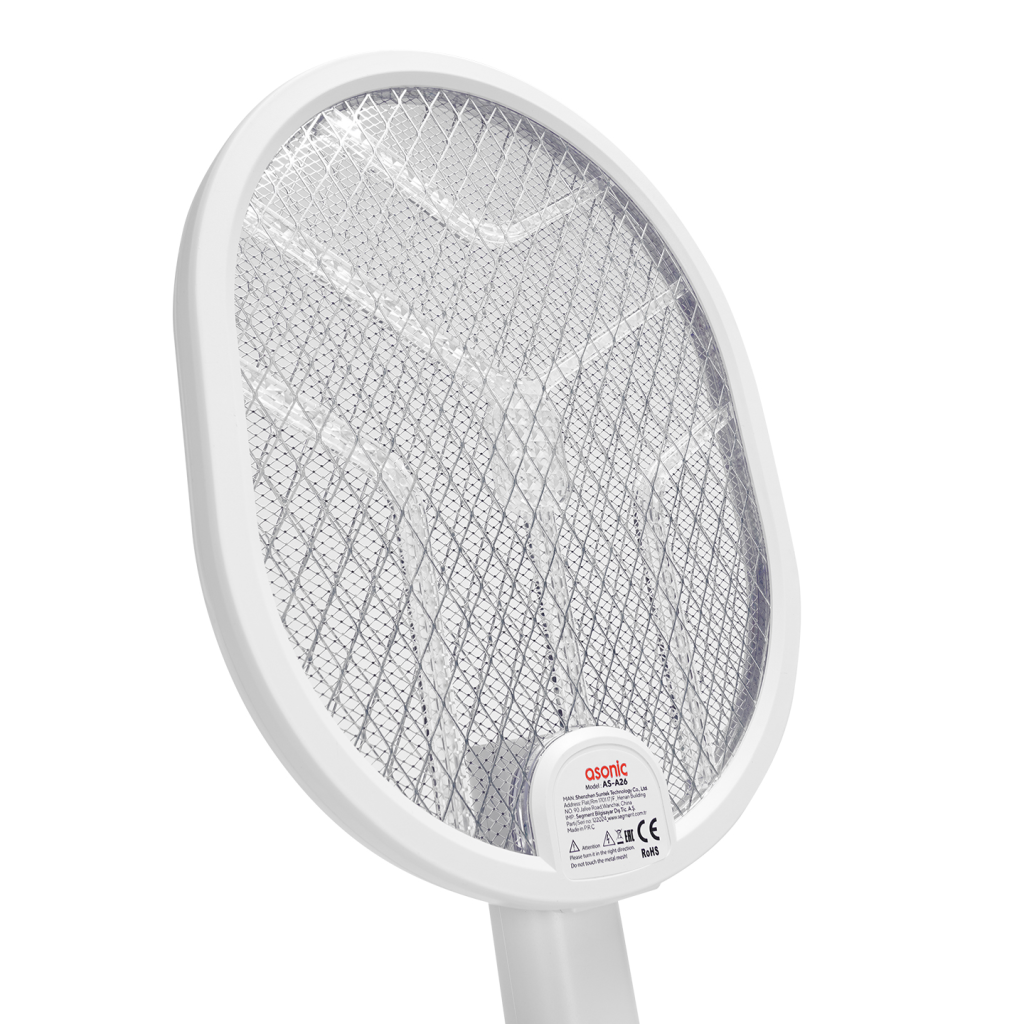ASONIC AS-A26 Beyaz 3000V Raket Tipi UV Mor Işıklı 1200mAh Bataryalı Şarj Edilebilir Katlanabilir Sinek Öldürücü(1923) 3