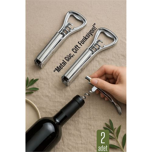 HSNET Barmen Tipi Şişe Açacağı ve Tirbuşon – 2’si 1 Arada | Ergonomik, Dayanıklı, Sofra Tipi Açacak 