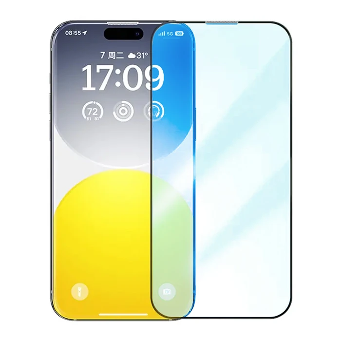 Baseus Crystalline iPhone 15 Pro Max Full Koruma Anti Mavi Işık Tempered Cam Ekran Koruyucu-(1903)