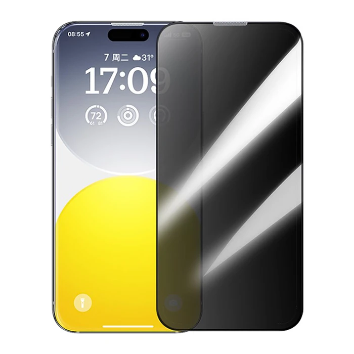 Baseus Schott iPhone 15 Privacy Hayalet Full Koruma Tempered Cam Ekran Koruyucu-(1903)