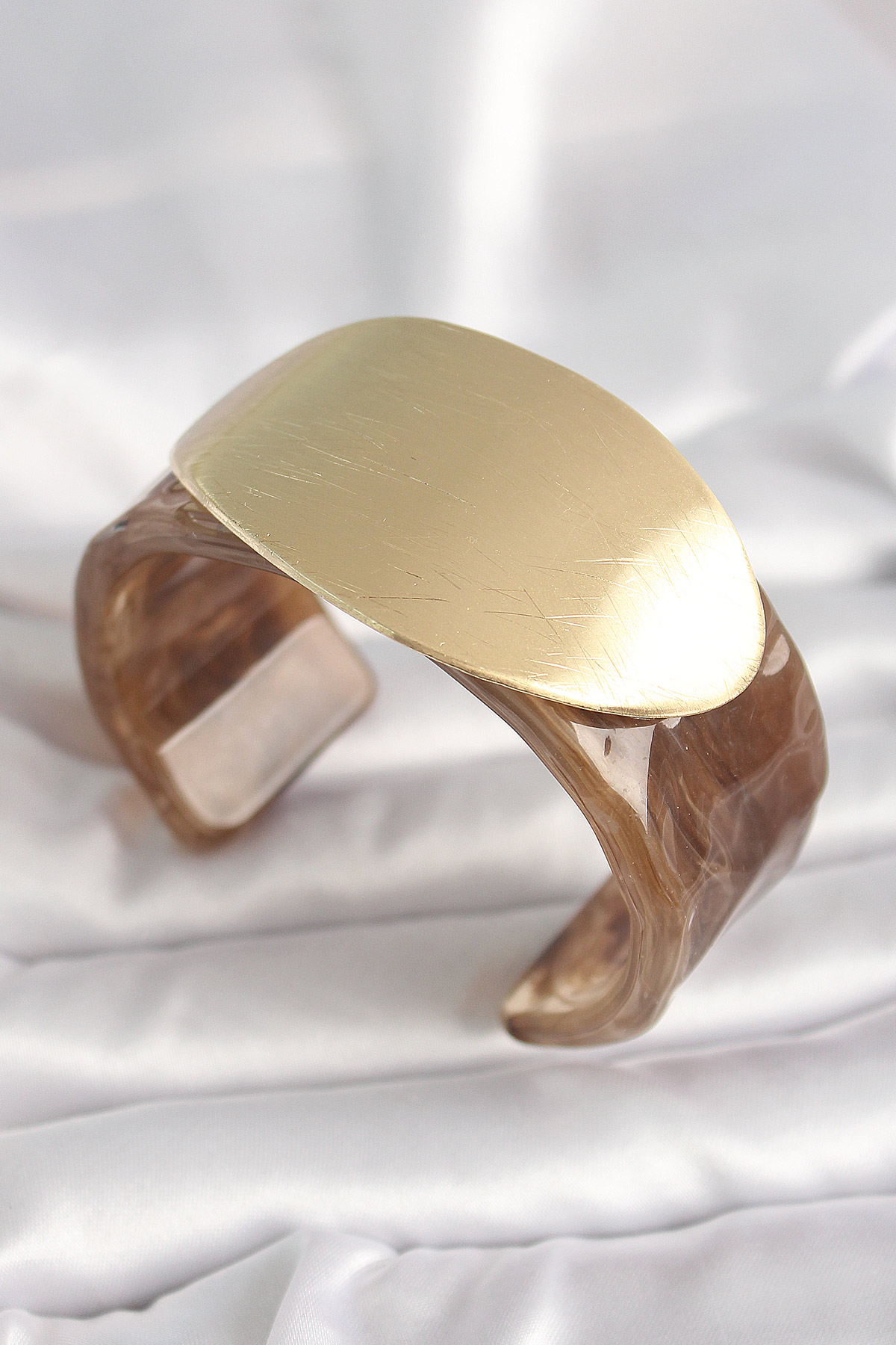 Kahverengi Mermer Desen Akrilik Plastik Gold Oval Plaka Model Vintage Kadın Bilezik 5886