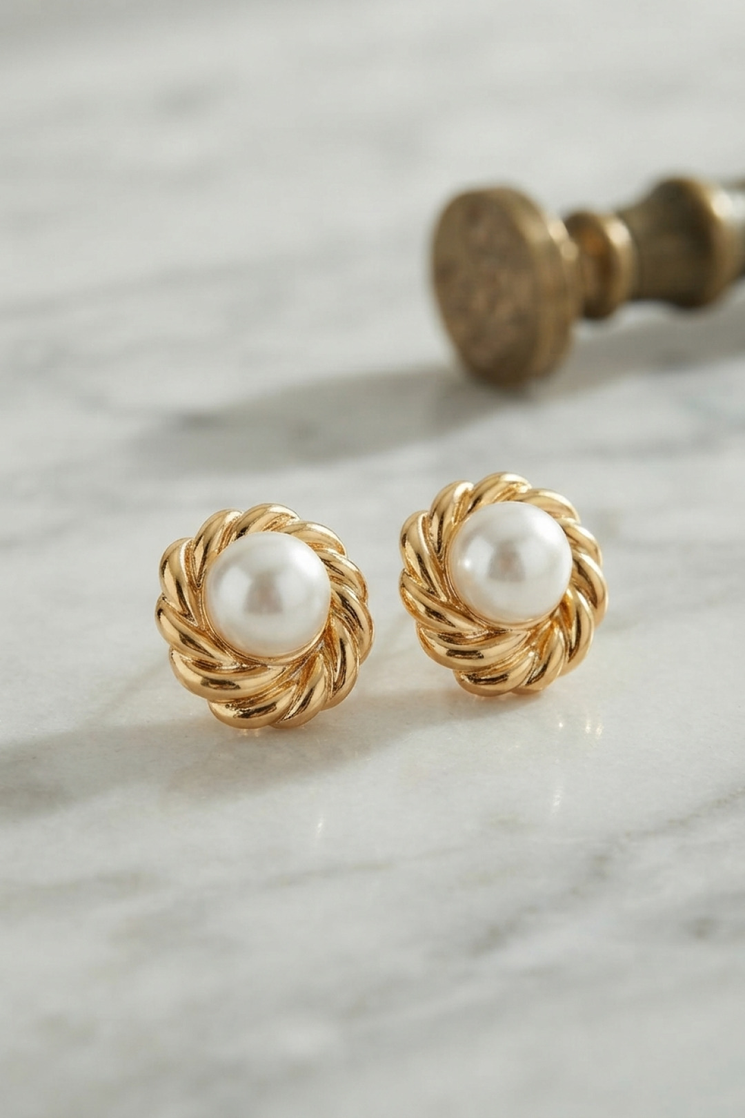 316L Çelik Gold Renk İncili Model Kadın Küpe 5886