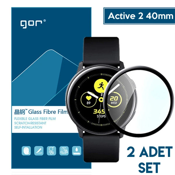 GOR Galaxy Watch Active 2 40mm 3D kavisli Nano Glass Ekran Koruyucu 2 Adet Set-(1903)