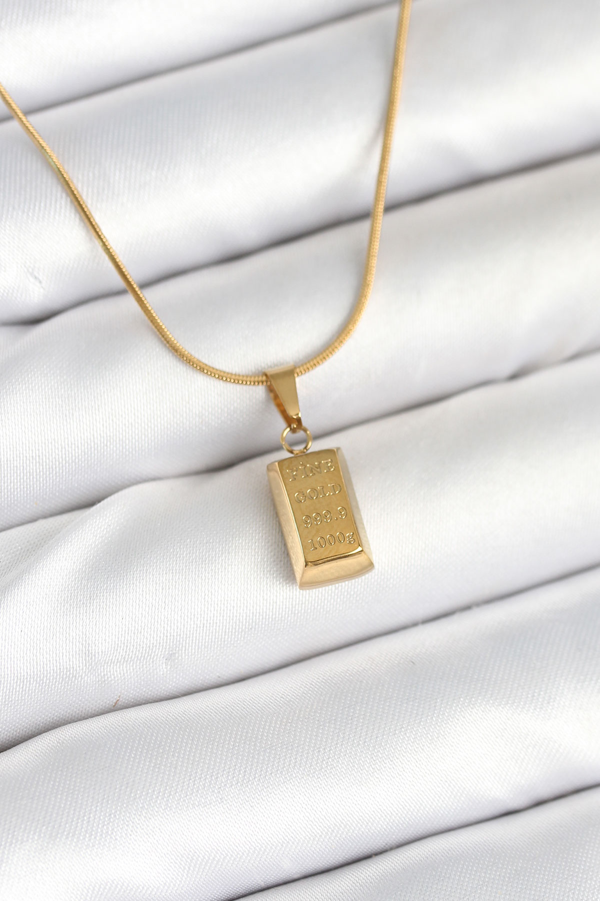 316L Çelik Gold Renk Mini Külçe Altın Model Kolye 5886