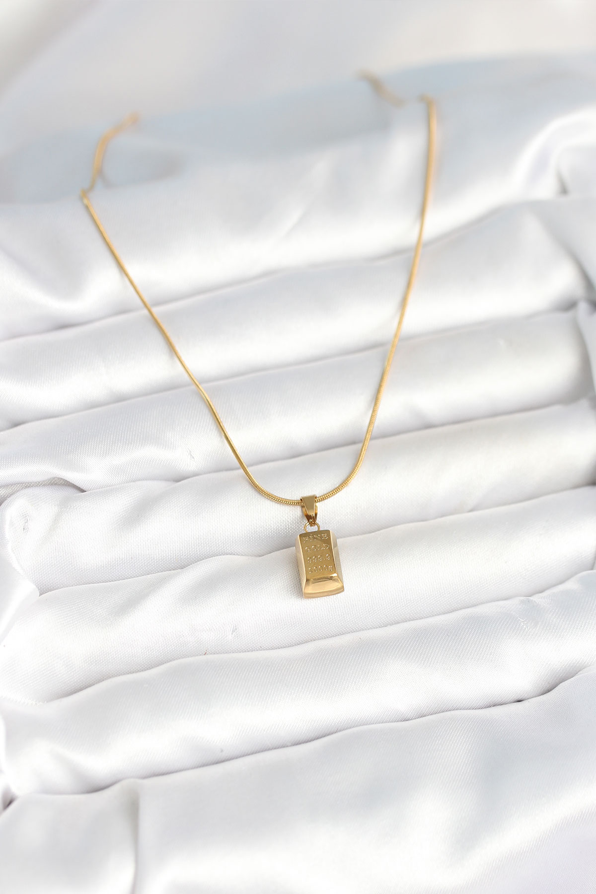 316L Çelik Gold Renk Mini Külçe Altın Model Kolye 5886