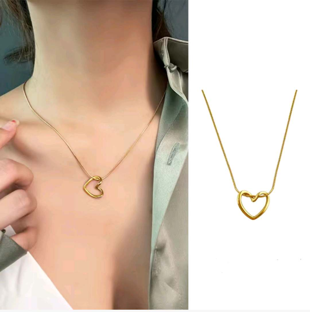 316L Çelik Zincir Gold Renk Kalp Model Kadın Kolye 5886