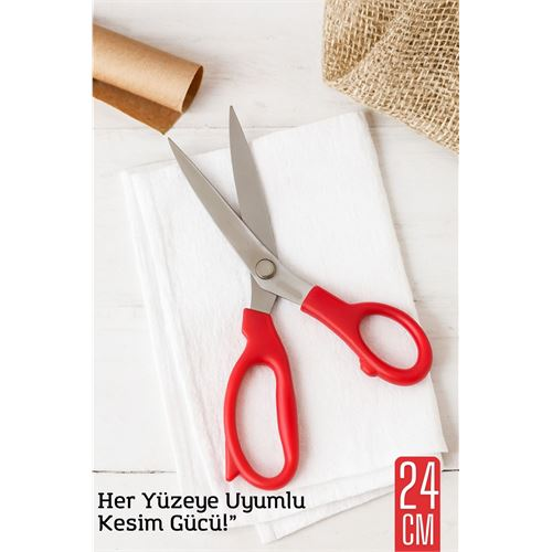 HSNET Çok Amaçlı Makas – 24 cm Uzunluk | 15 cm Kesim Bıçağı | Paslanmaz Çelik, Ergonomik Sap 