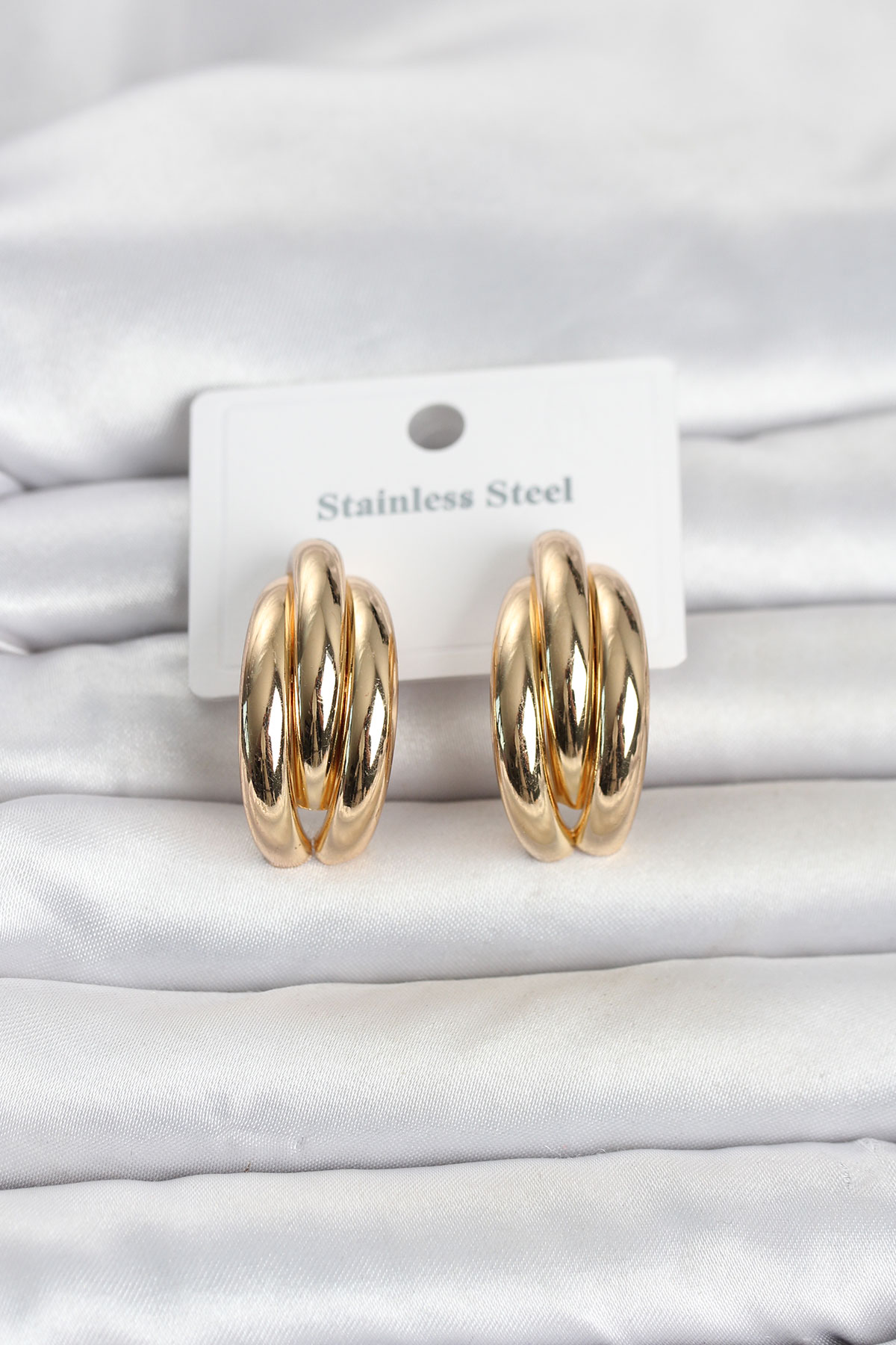 316L Çelik Gold Renk Yarım Halka Model Kadın Küpe 5886