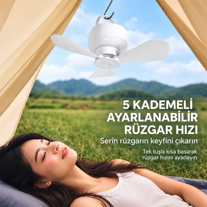 Ezere AeroSnap LED Kamp Tavan Fanı ve Taşınabilir Şarjlı Tavan Vantilatörü-(5775)