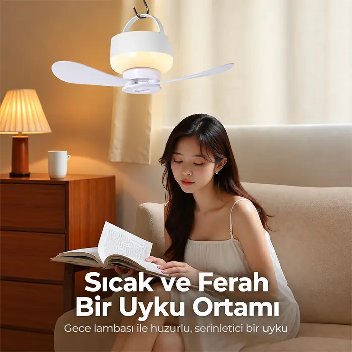 Ezere AeroSnap LED Kamp Tavan Fanı ve Taşınabilir Şarjlı Tavan Vantilatörü-(5775)