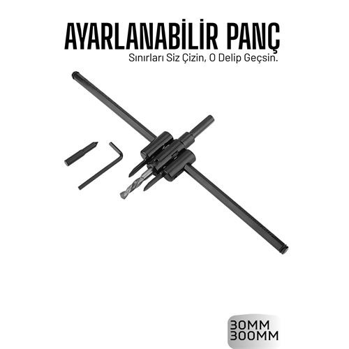 Profesyonel Ayarlı Daire Kesici Panç Seti (30-300mm) - Tungsten Çelik Uçlu Hassas Delme Seti 