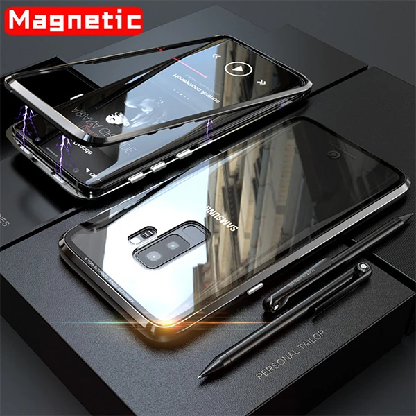 Galaxy S9 Mıknatıslı 360 Koruma Arkası Cam Metal Frame Kılıf-(1903)