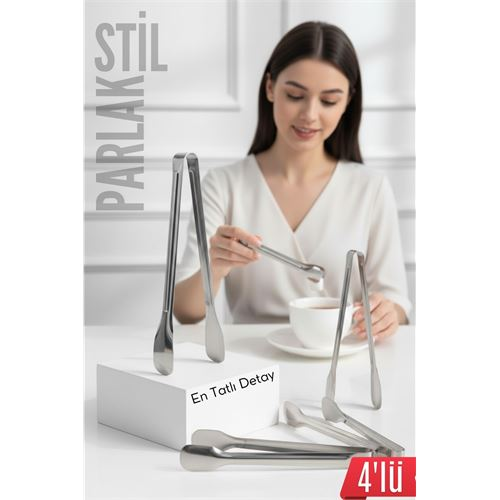 Çelik 4'lü Şeker Maşası 13 CM | Buz, Limon ve Küp Şeker Servis Maşası 