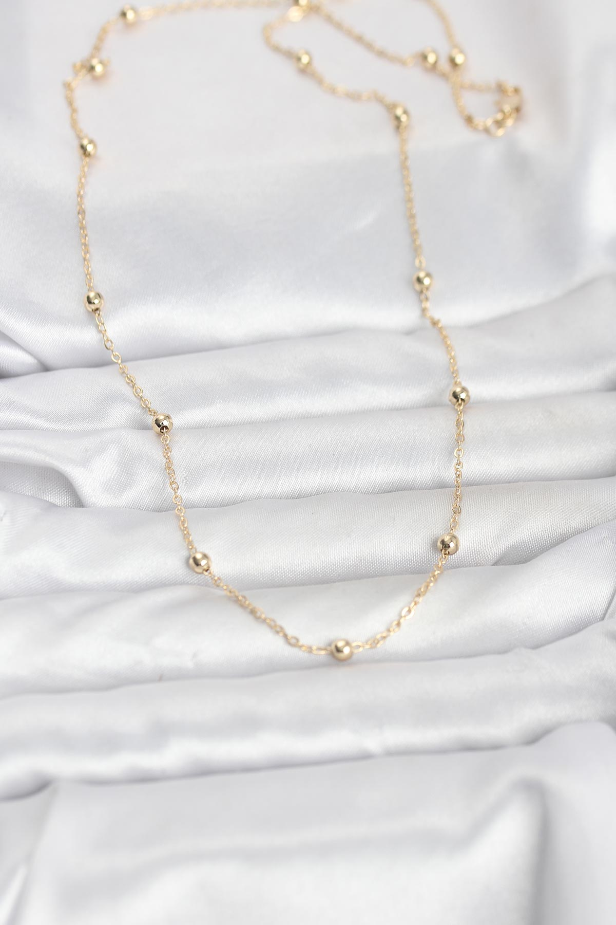 CM 14K Gold Renk Pirinç Top Zincirli 60 cm Kadın Kolye 5886