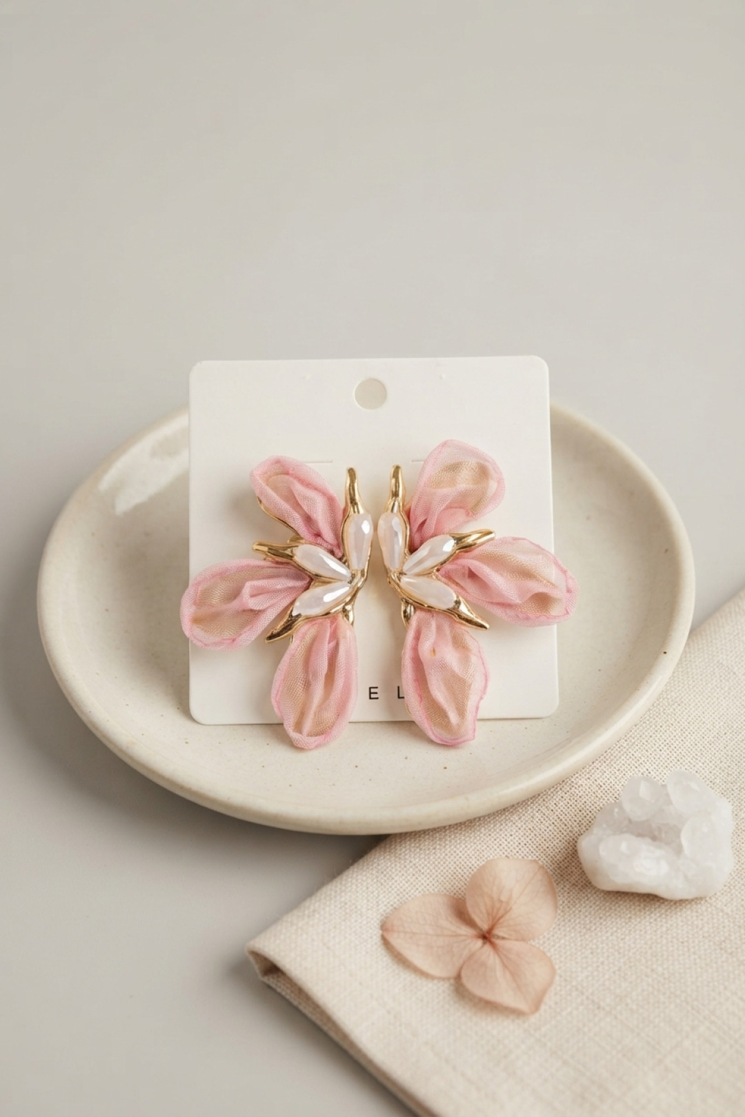 Pembe Renk Orkide Model Organze Küpe 5886