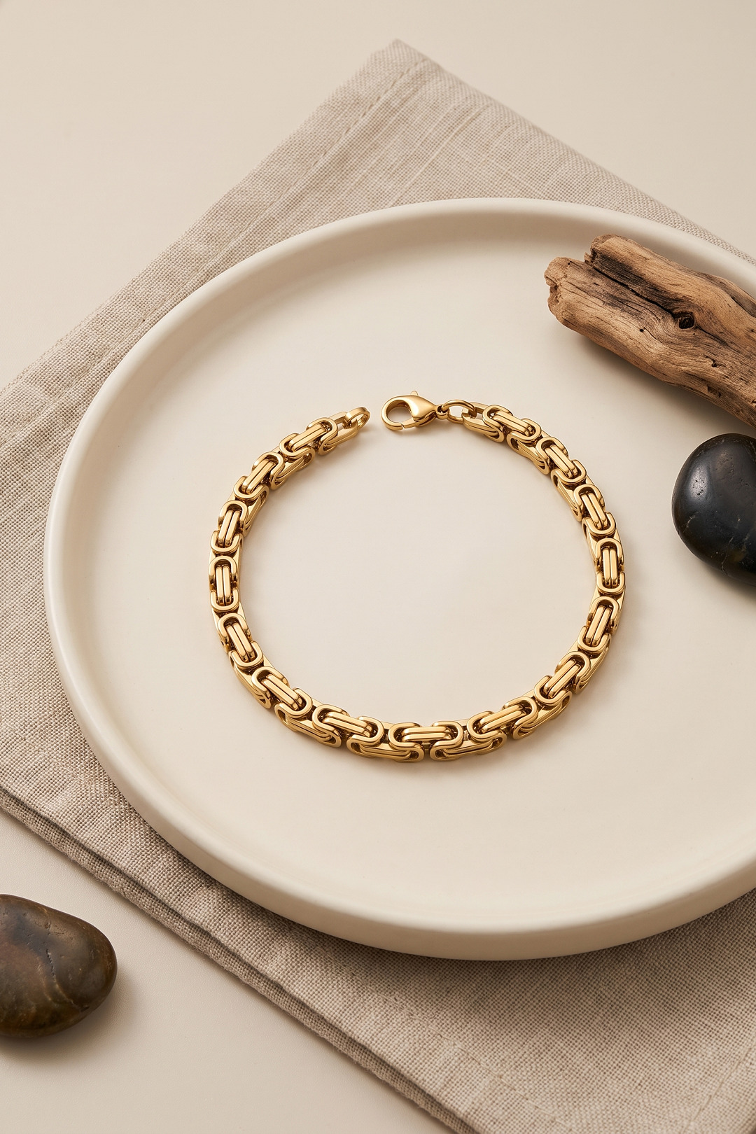 316L Çelik Gold Renk Kral Zincir Model Erkek Bileklik 5886