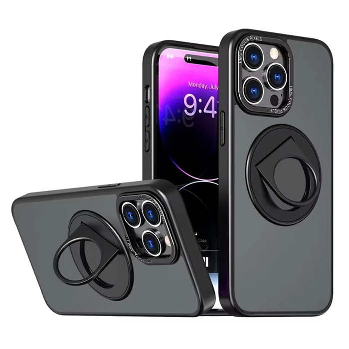 ALLY iPhone 14 Pro İçin Magsafe Uyumlu Yüzük Standlı Manyetik Silikon Kılıf-(1903)