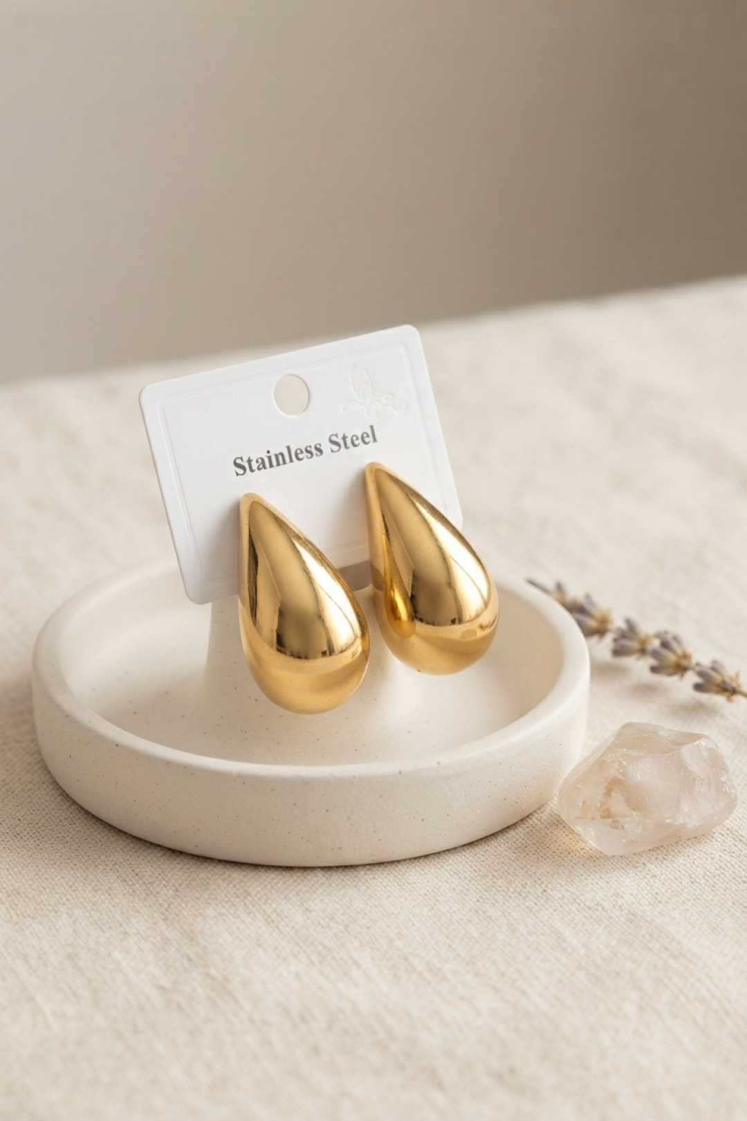 316L Çelik Gold Renk Damla Model Küpe 5886