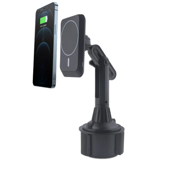ALLY Araç Bardaklık Telefon Tutucu Magsafe iPhone 15-14-13-12 Serisi 15W Kablosuz Hızlı Şarj Cihazı-(1903)