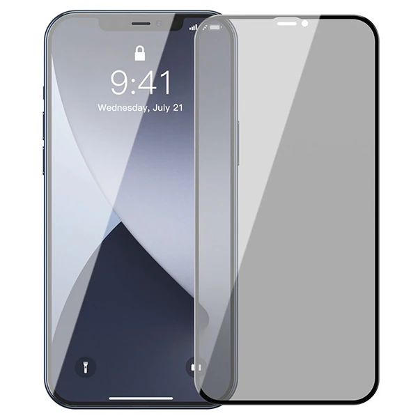 Baseus İPhone 12 Pro Max 6.7 0,23mm Anti Spy Çerçeveli Tempered Cam Ekran Koruyucu 2 Adet Set-(1903)