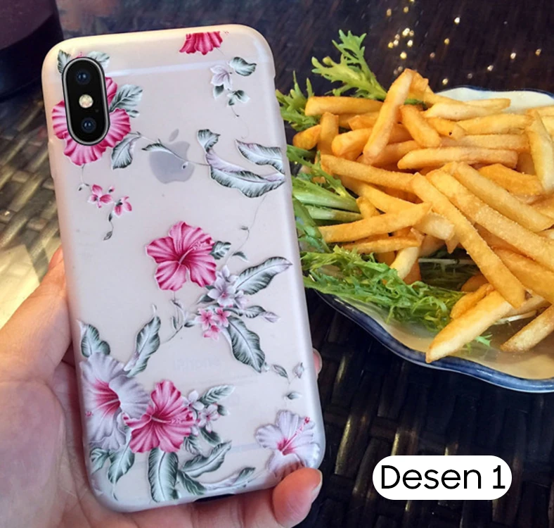 İphone X Xs 3d Gül Desenli Premium Silikon Kılıf-(1903)