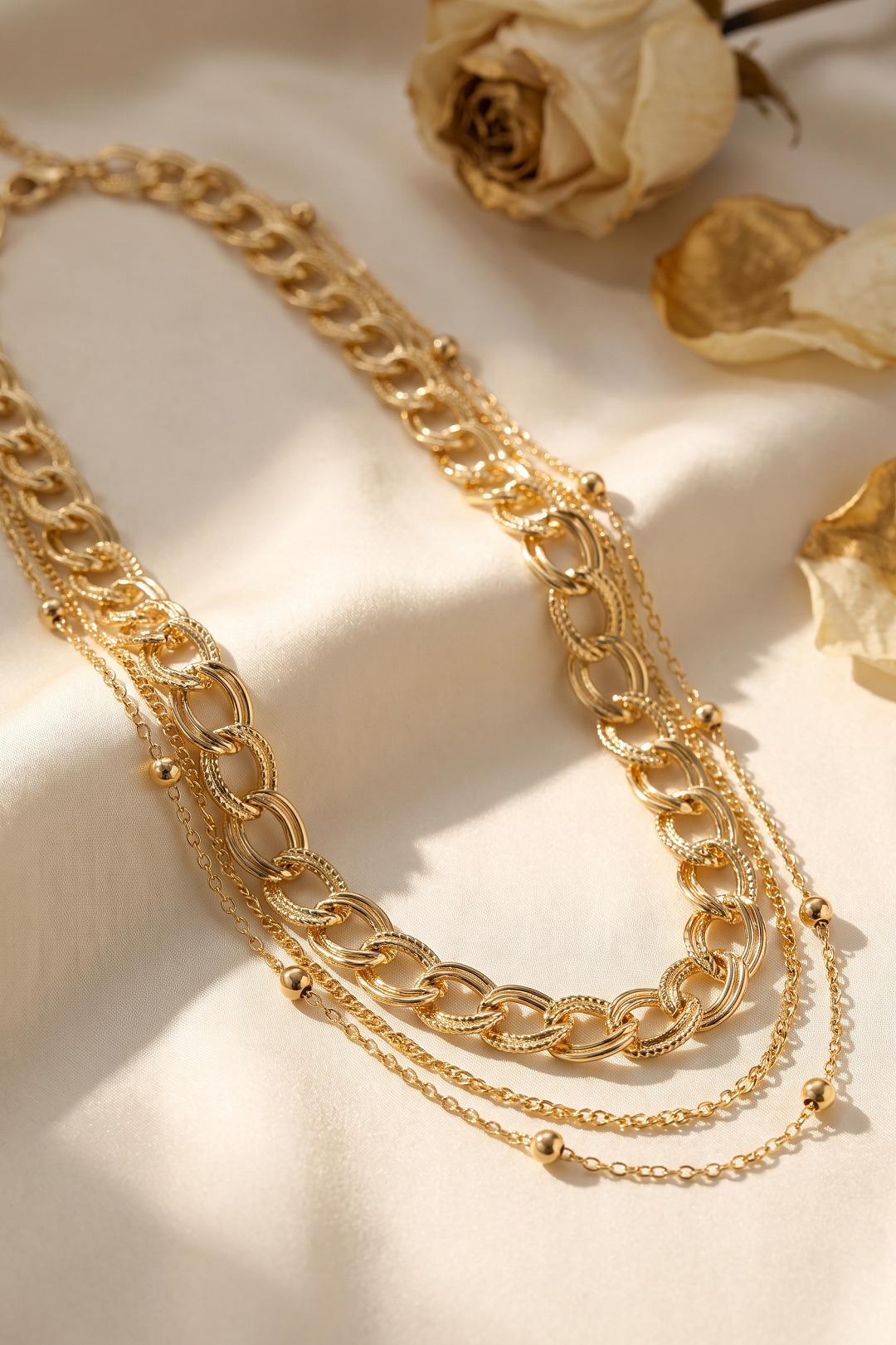 Gold Renk Pirinç Zincir Model Kombin Kadın Kolye 5886