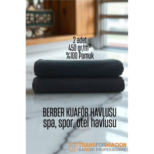 HSNET Kuaför Berber Havlusu 2 ADET Pamuk Berber Havlusu 50x90 Siyah 