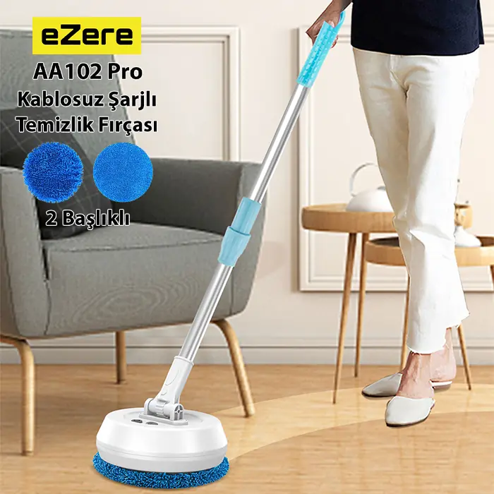 EZERE AA102 Pro Teleskopik Kablosuz Döner Temizlik Fırçası – Cam, Tavan, Zemin Uyumlu-(1903)