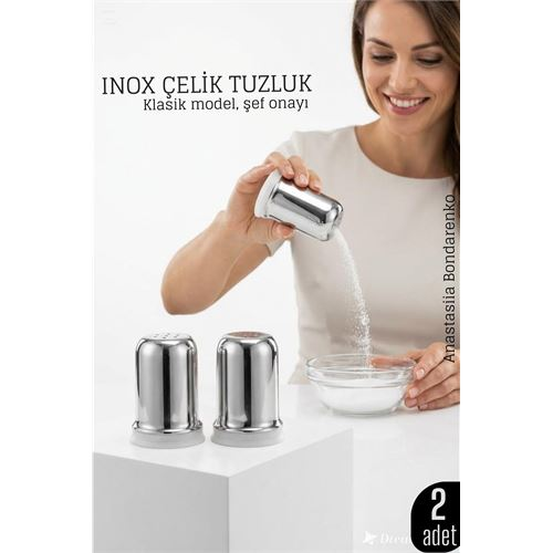 Inox Mini Tuzluk - 2 li SET Paslanmaz Çelik – 6x3,5 cm Şık Sofra Yardımcısı 