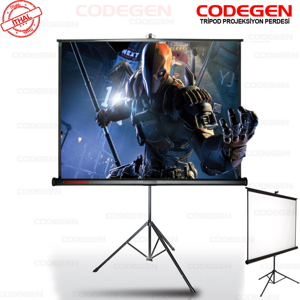 Codegen TX-24 TRIPOD PROJEKSİYON PERDESİ 240X200 (Arkası Siyah Fonlu - Taşınabilir Ayaklı Model)(1923)