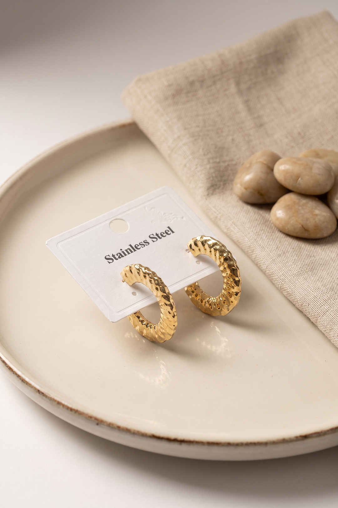 316L Çelik Gold Renk Yarım Halka Model Küpe 5886