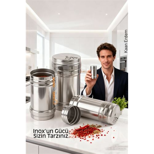 Inox 3’lü Baharatlık Seti - Ayarlanabilir Başlıklı Gurme Serisi 304 Paslanmaz Çelik 
