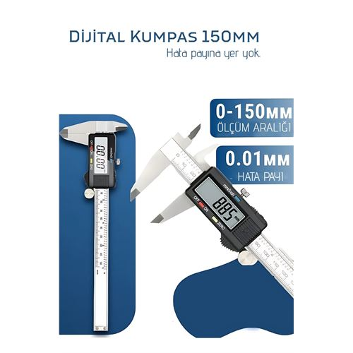 Profesyonel Dijital Kumpas 150mm - Karbon Fiber Gövde, Hassas LCD Ekran, İnç/Metrik Ölçüm Cihazı 