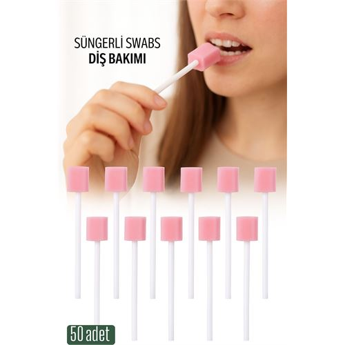 HSNET Süngerli Swab - Ağız ve Diş Bakım Çubuğu - 50 Adet 