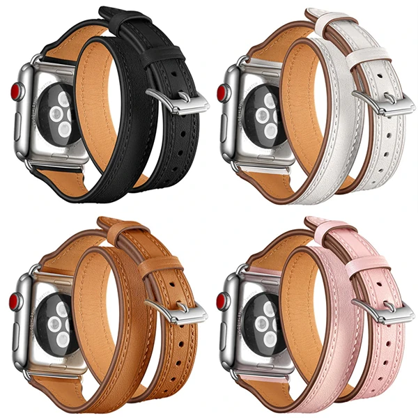Ally Apple Watch 7-8 41mm 6-5-4 40mm Çift Tur Deri Koron Kayış 3-2-1 38mm-(1903)