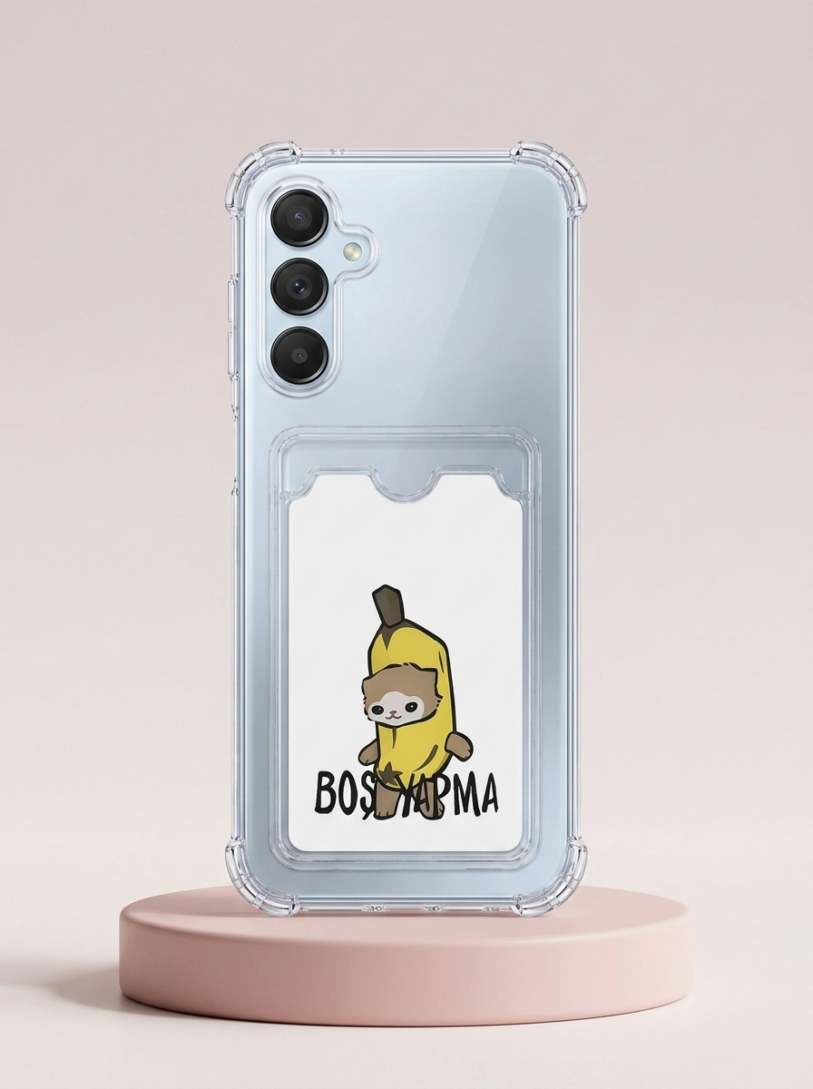 Samsung Galaxy A17 Boş Yapma Muz Detaylı Kart Bölmeli Şeffaf Telefon Kılıfı